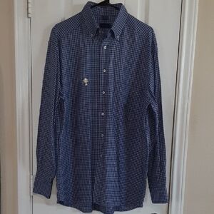 Jeff Rose Italy 100% Cotton Navy Micro-Check Button Down Shirt - Large